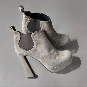 Vera Gomma Taupe  Suede Leather Chunky Heel Platform Slip On Ankle Boots